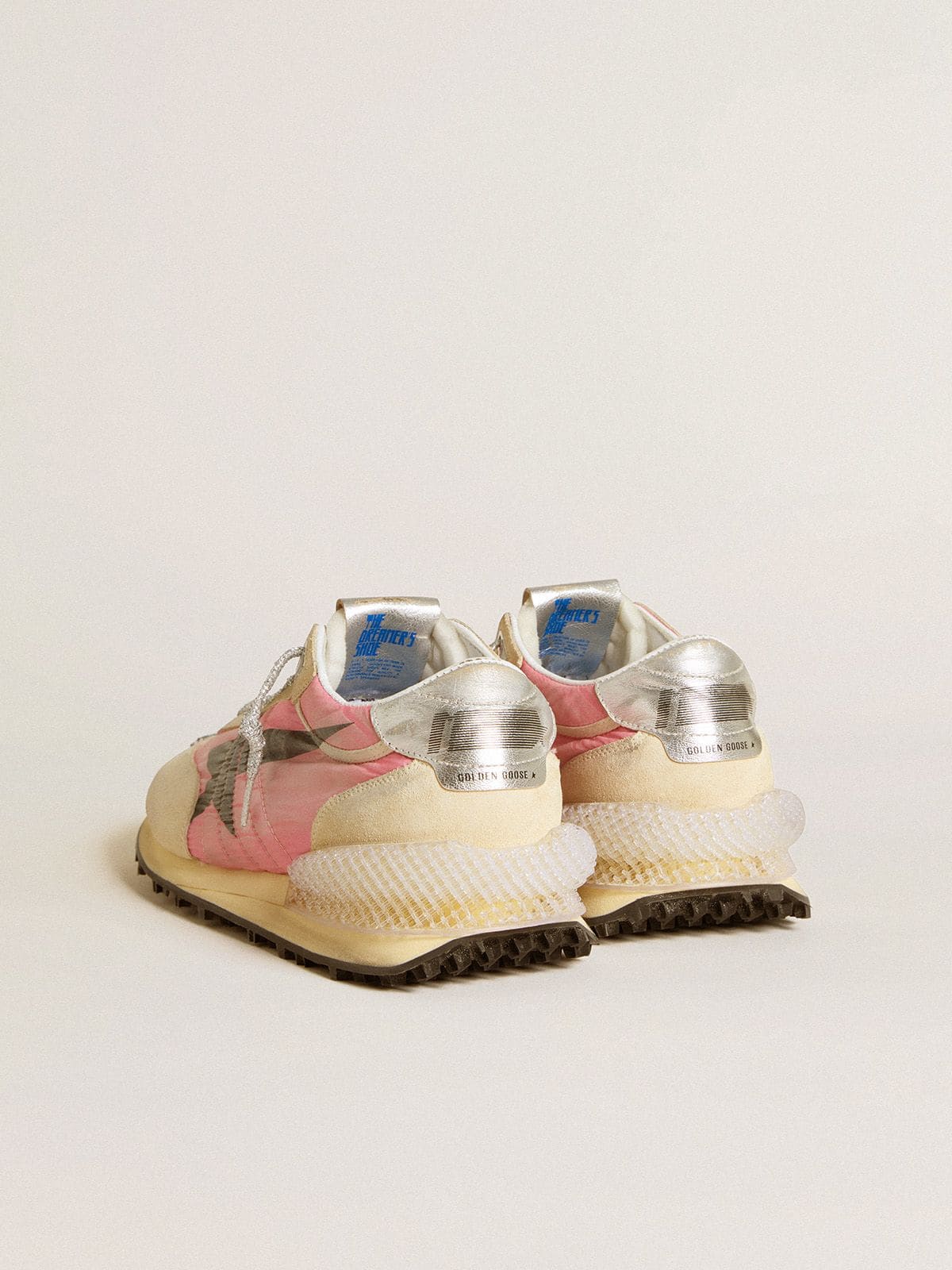 Women's Marathon in pink nylon and beige suede with black printed star - Golden Goose Women