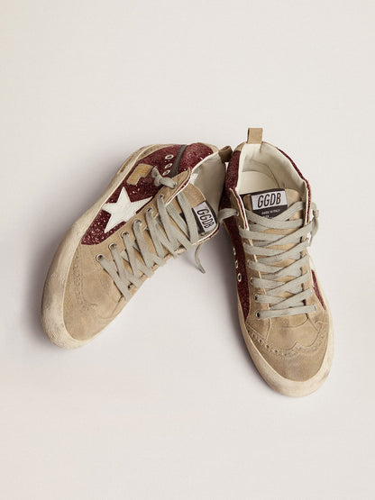 Women's Mid Star in burgundy glitter with gray inserts and white star - Golden Goose Women