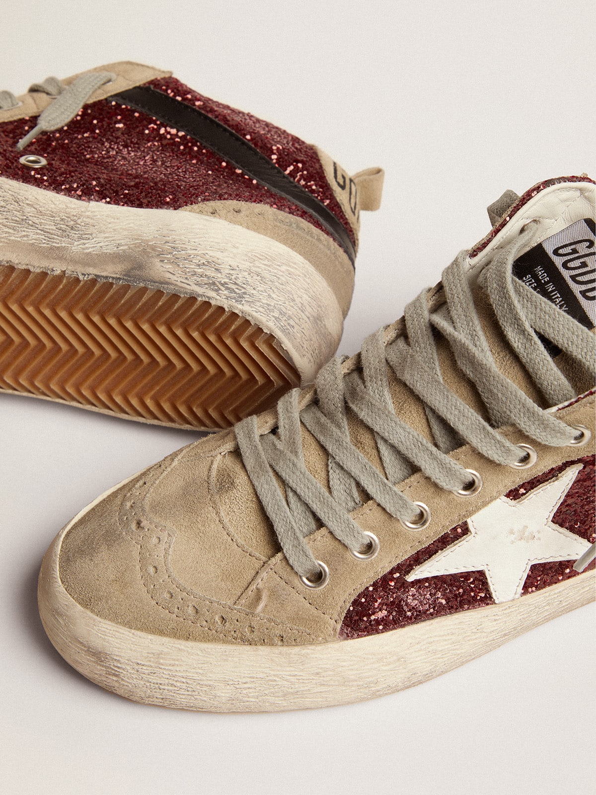 Women's Mid Star in burgundy glitter with gray inserts and white star - Golden Goose Women