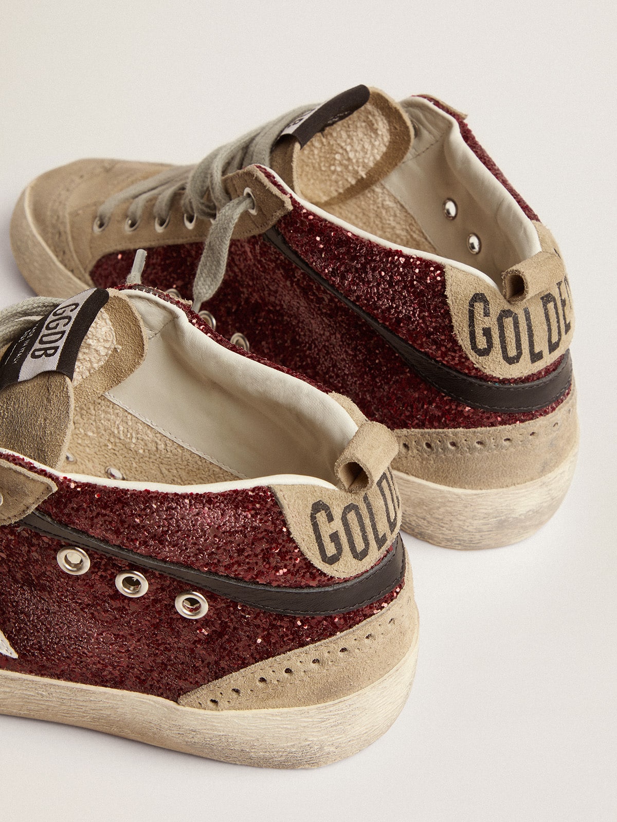 Women's Mid Star in burgundy glitter with gray inserts and white star - Golden Goose Women