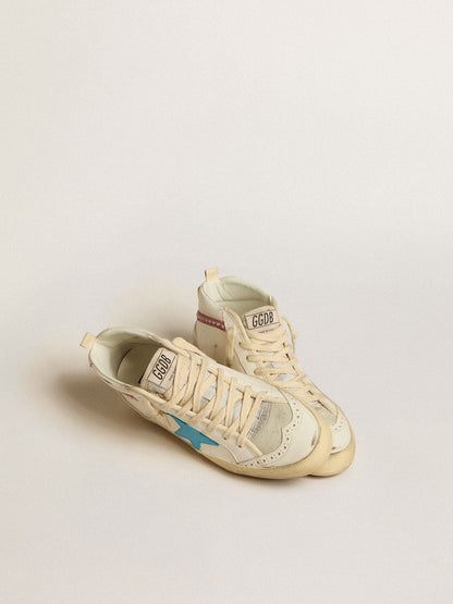 Women's Mid Star in leather with light blue star and fuchsia suede flash with platinum studs - Golden Goose Women
