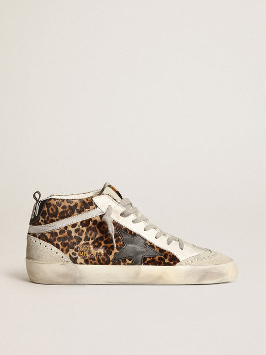 Women's Mid Star in leopard print pony skin with black star - Golden Goose Women