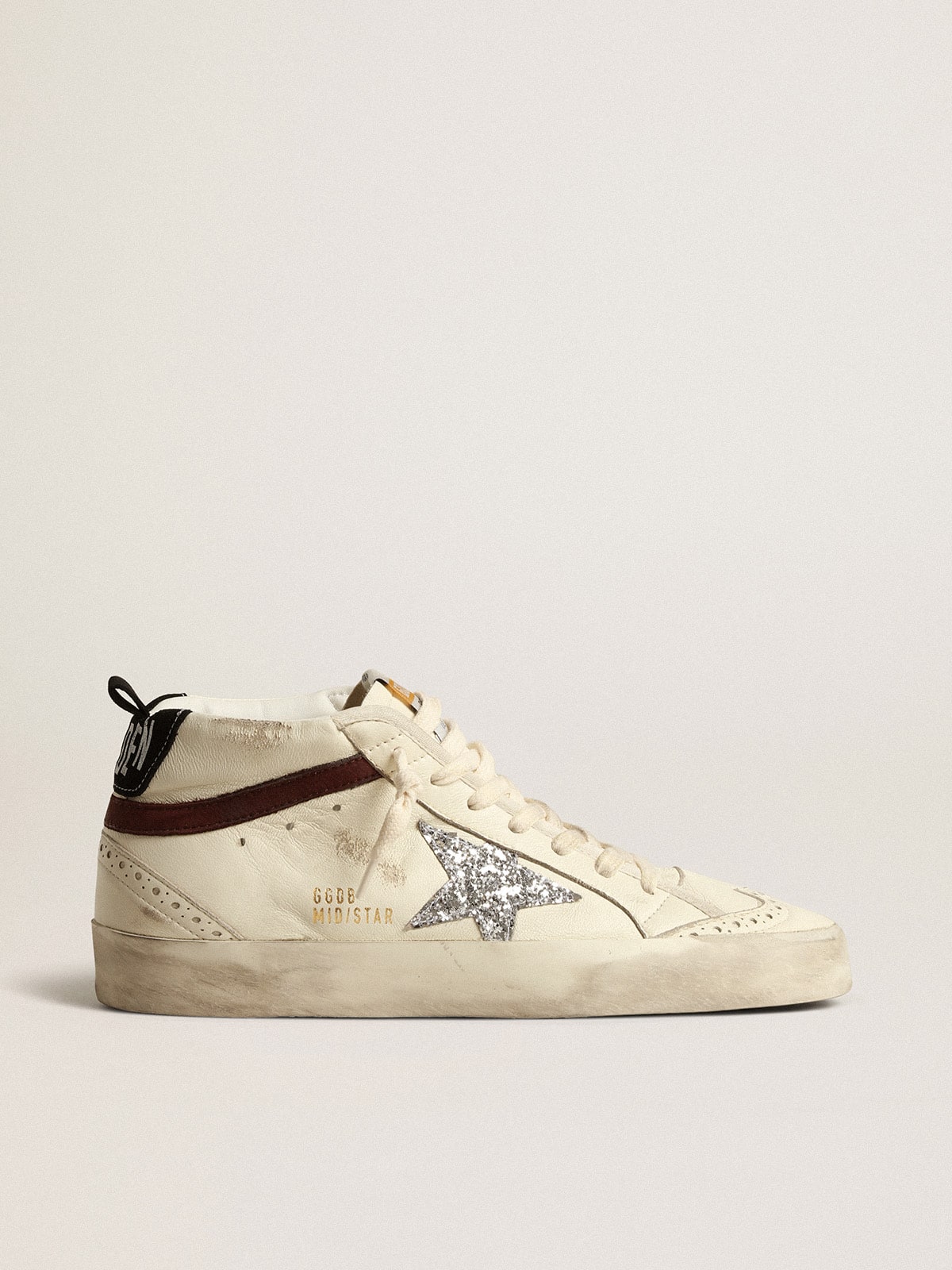 Mid Star LTD in white nappa leather with silver glitter star - Golden Goose Women