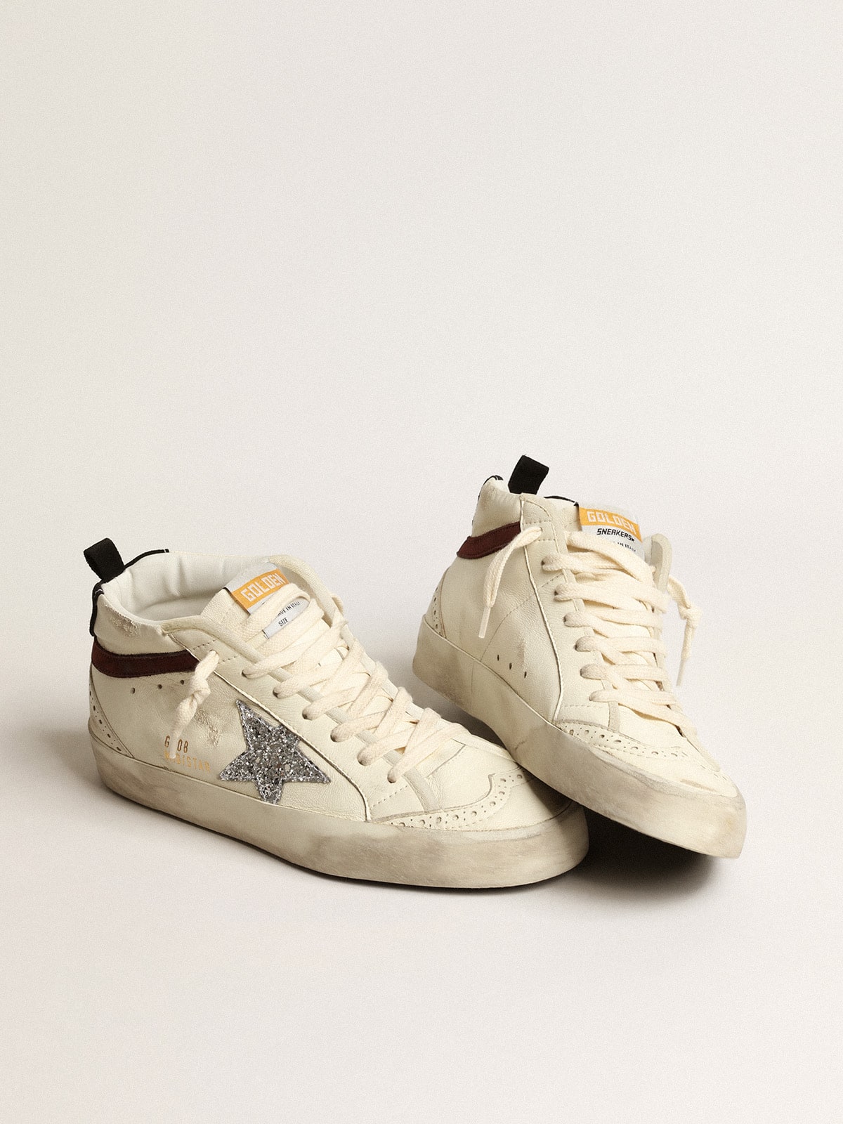 Mid Star LTD in white nappa leather with silver glitter star - Golden Goose Women