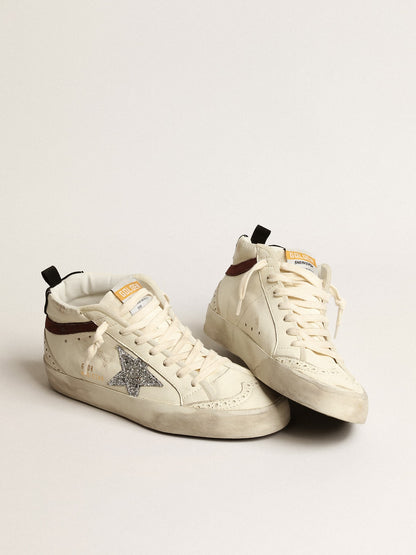 Mid Star LTD in white nappa leather with silver glitter star - Golden Goose Women