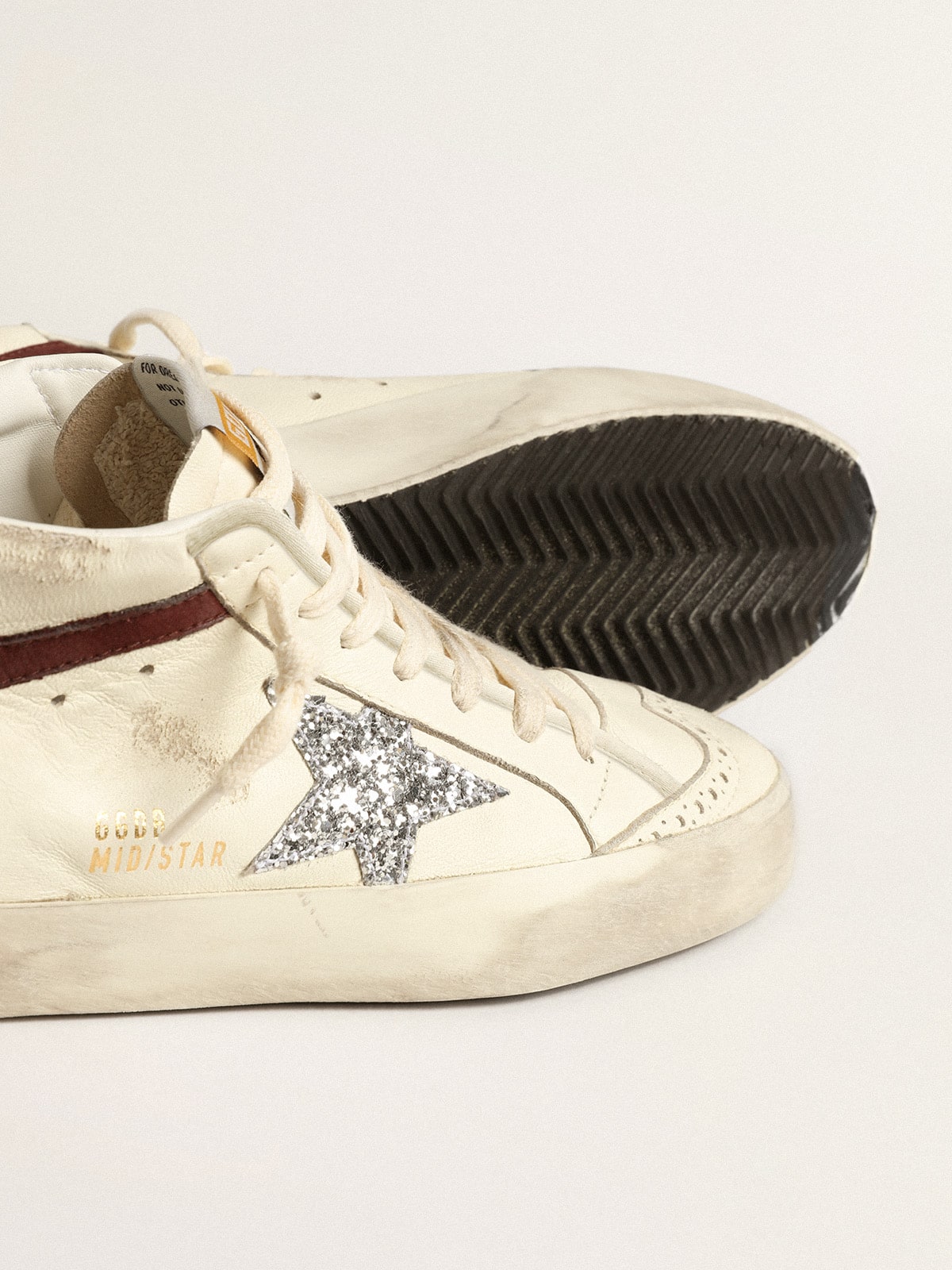 Mid Star LTD in white nappa leather with silver glitter star - Golden Goose Women