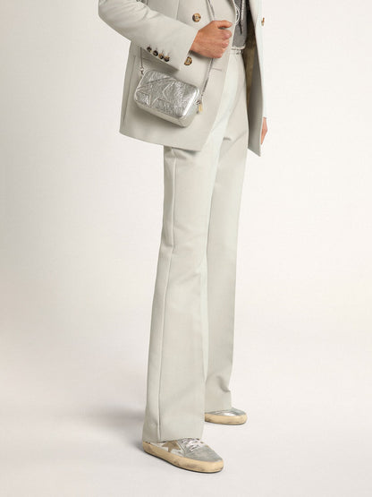 Women's Mid Star in silver laminated leather with dove gray star - Golden Goose Women