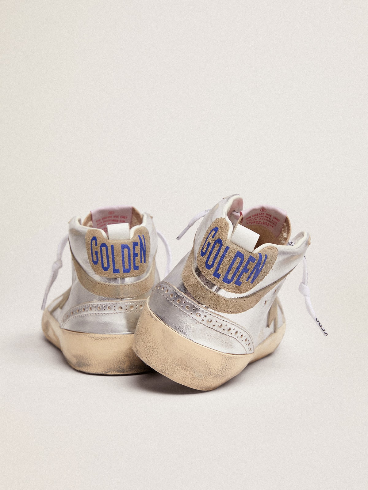 Women's Mid Star in silver laminated leather with dove gray star - Golden Goose Women