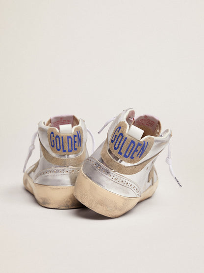 Women's Mid Star in silver laminated leather with dove gray star - Golden Goose Women