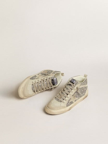 Mid Star in silver glitter with ice-gray suede star and flash - Golden Goose Women