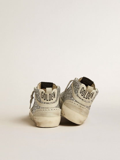 Mid Star in silver glitter with ice-gray suede star and flash - Golden Goose Women