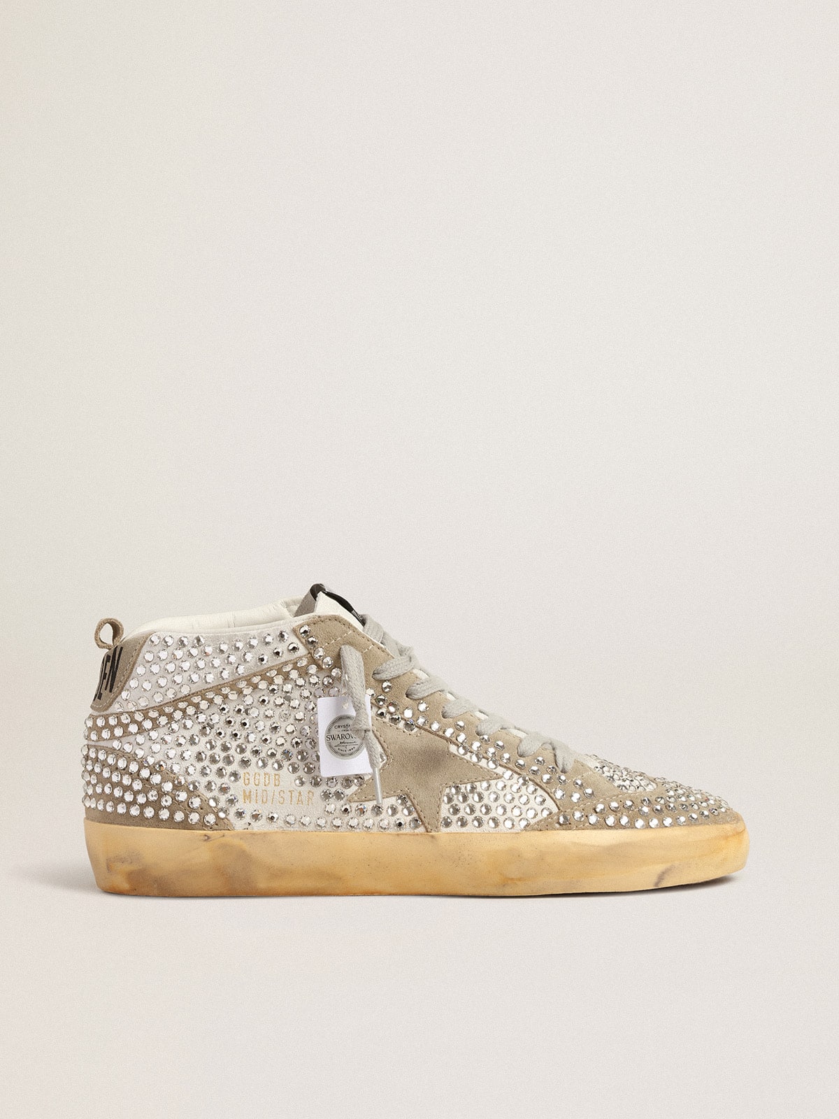 Women’s Mid Star in white and dove-gray suede with Swarovski crystals - Golden Goose Women