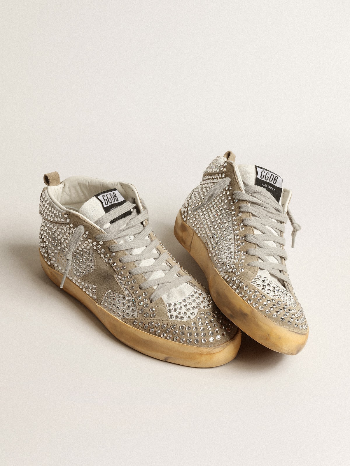 Women’s Mid Star in white and dove-gray suede with Swarovski crystals - Golden Goose Women