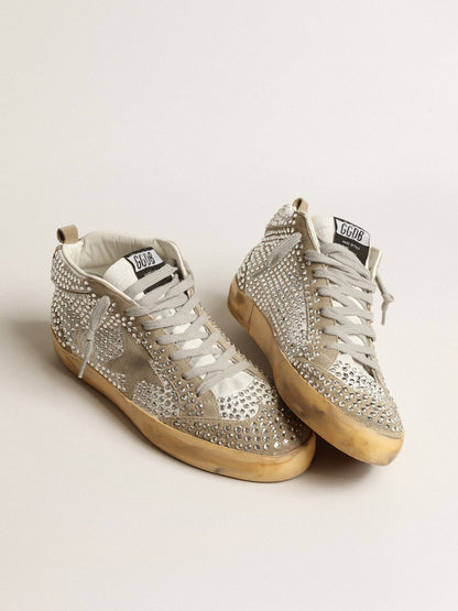 Women’s Mid Star in white and dove-gray suede with Swarovski crystals - Golden Goose Women