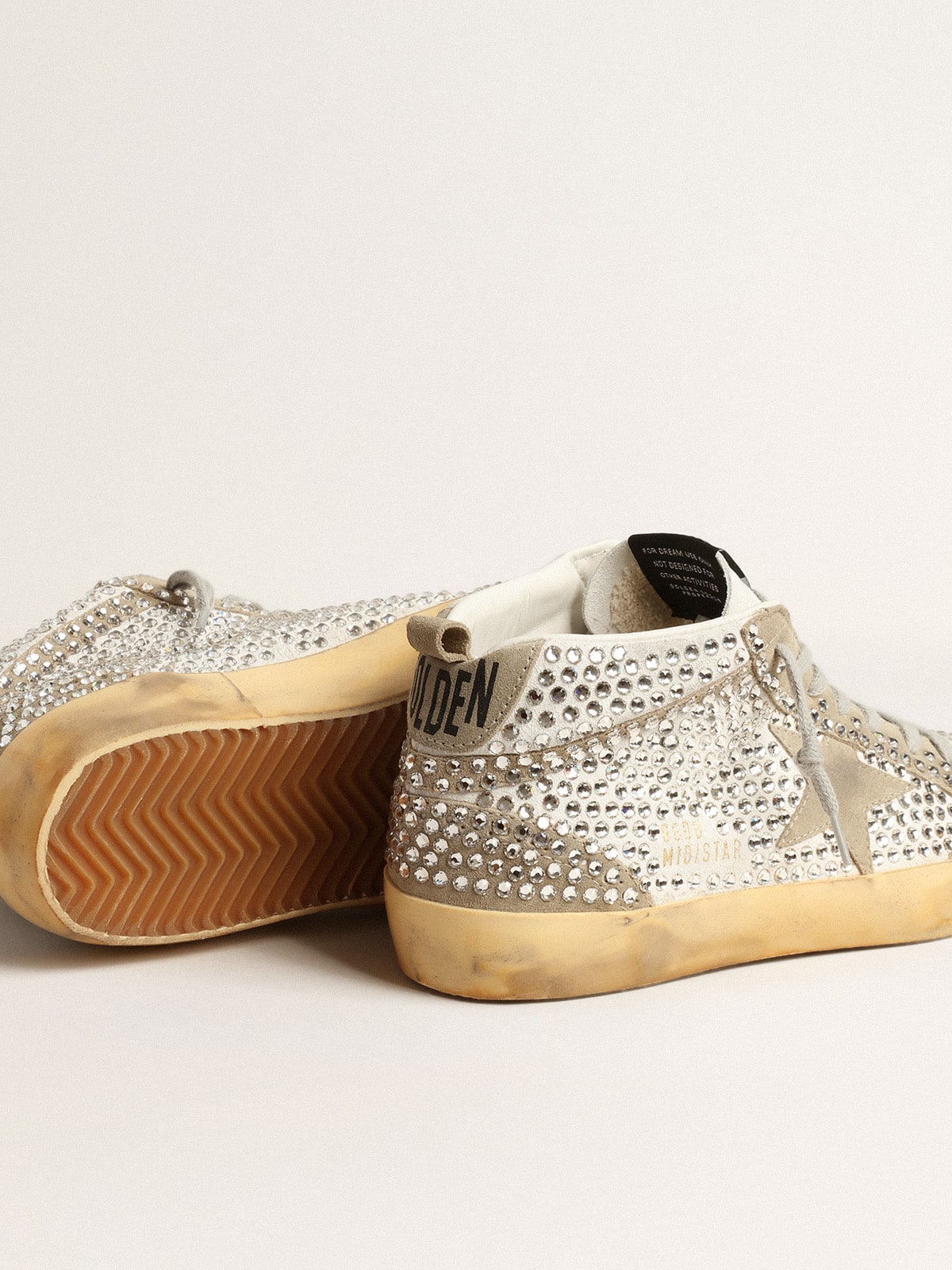 Women’s Mid Star in white and dove-gray suede with Swarovski crystals - Golden Goose Women
