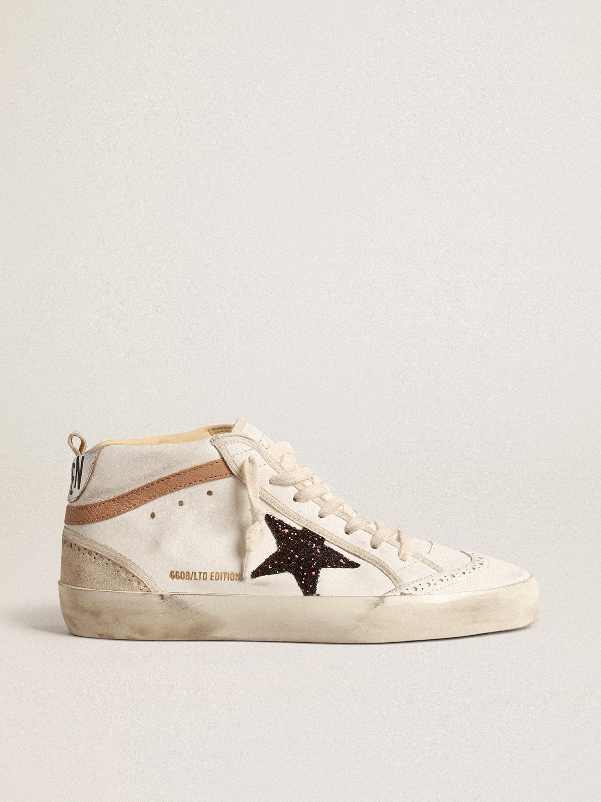 Mid Star  in nappa with glitter star and nude leather flash - Golden Goose Women