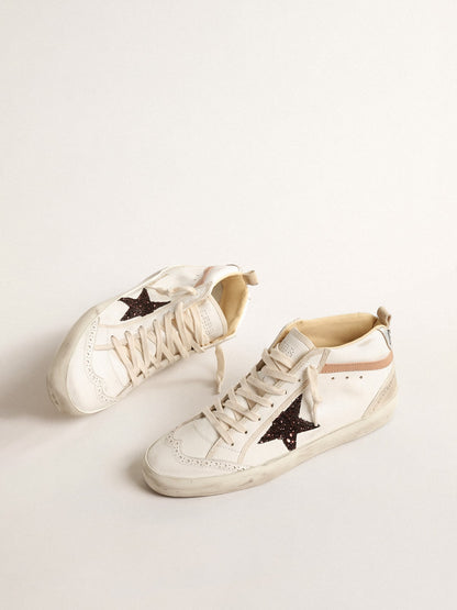 Mid Star  in nappa with glitter star and nude leather flash - Golden Goose Women