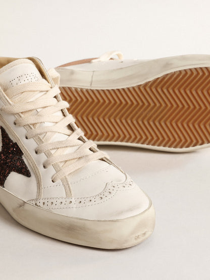 Mid Star  in nappa with glitter star and nude leather flash - Golden Goose Women