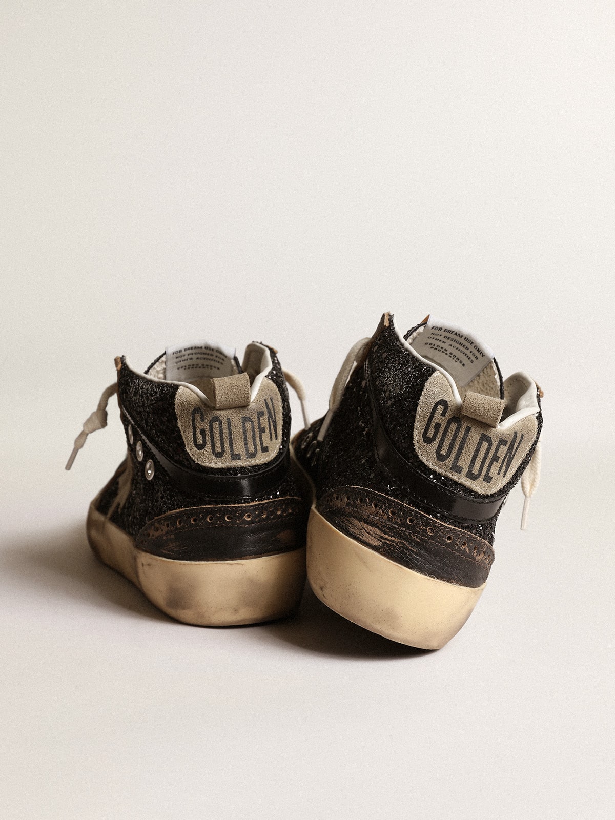 Women’s Mid Star in black glitter with dove-gray suede star and heel tab - Golden Goose Women