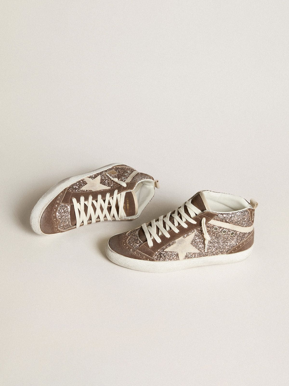 Women's Mid Star in glitter with pearl suede star and brown suede inserts - Golden Goose Women