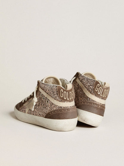 Women's Mid Star in glitter with pearl suede star and brown suede inserts - Golden Goose Women