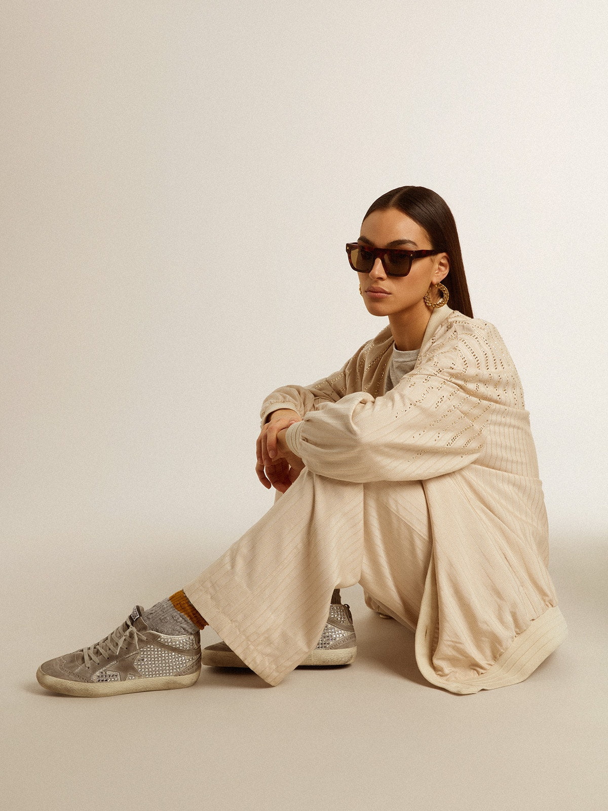 Mid Star in silver suede with Swarovski crystals and suede star - Golden Goose Women