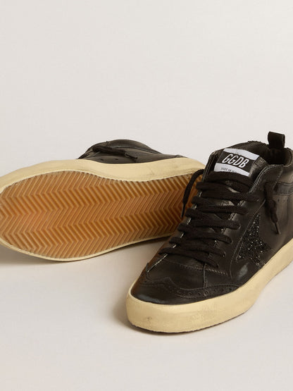 Women's Mid Star in black nappa with black glitter star and suede flash - Golden Goose Women