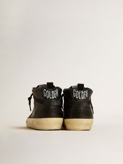 Women's Mid Star in black nappa with black glitter star and suede flash - Golden Goose Women