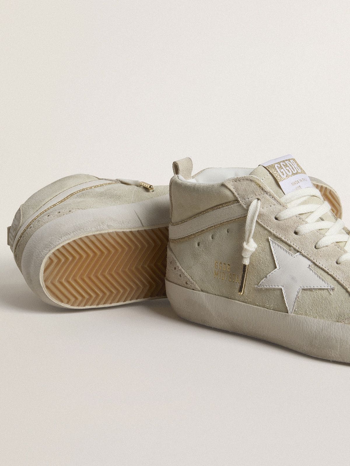 Mid Star in light gray suede with white leather star - Golden Goose Women