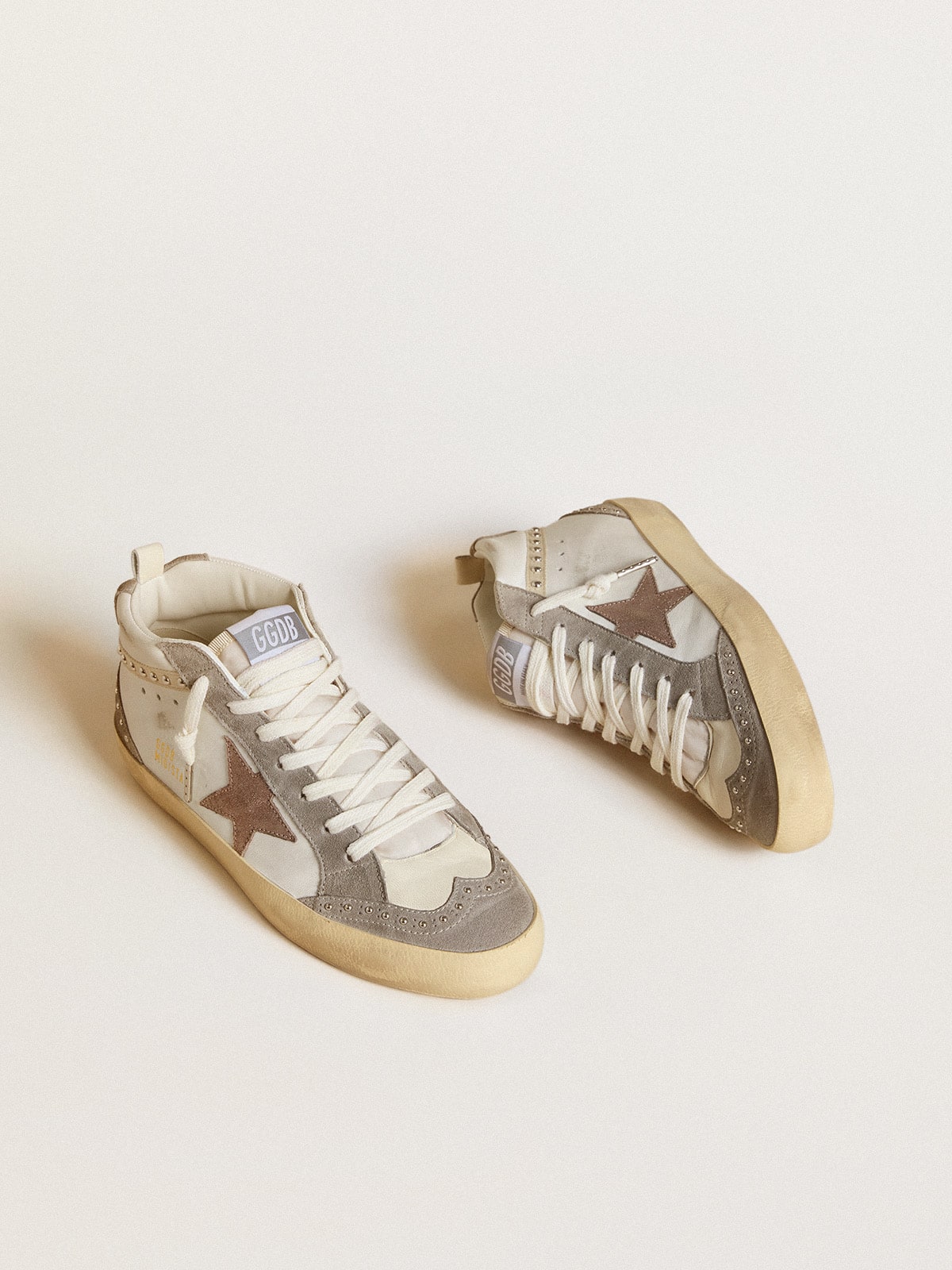 Women's Mid Star in nappa and suede with light brown metallic leather star - Golden Goose Women