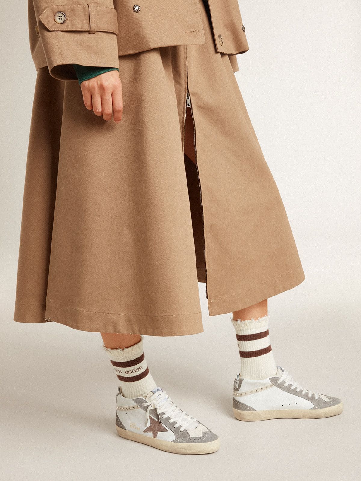Women's Mid Star in nappa and suede with light brown metallic leather star - Golden Goose Women