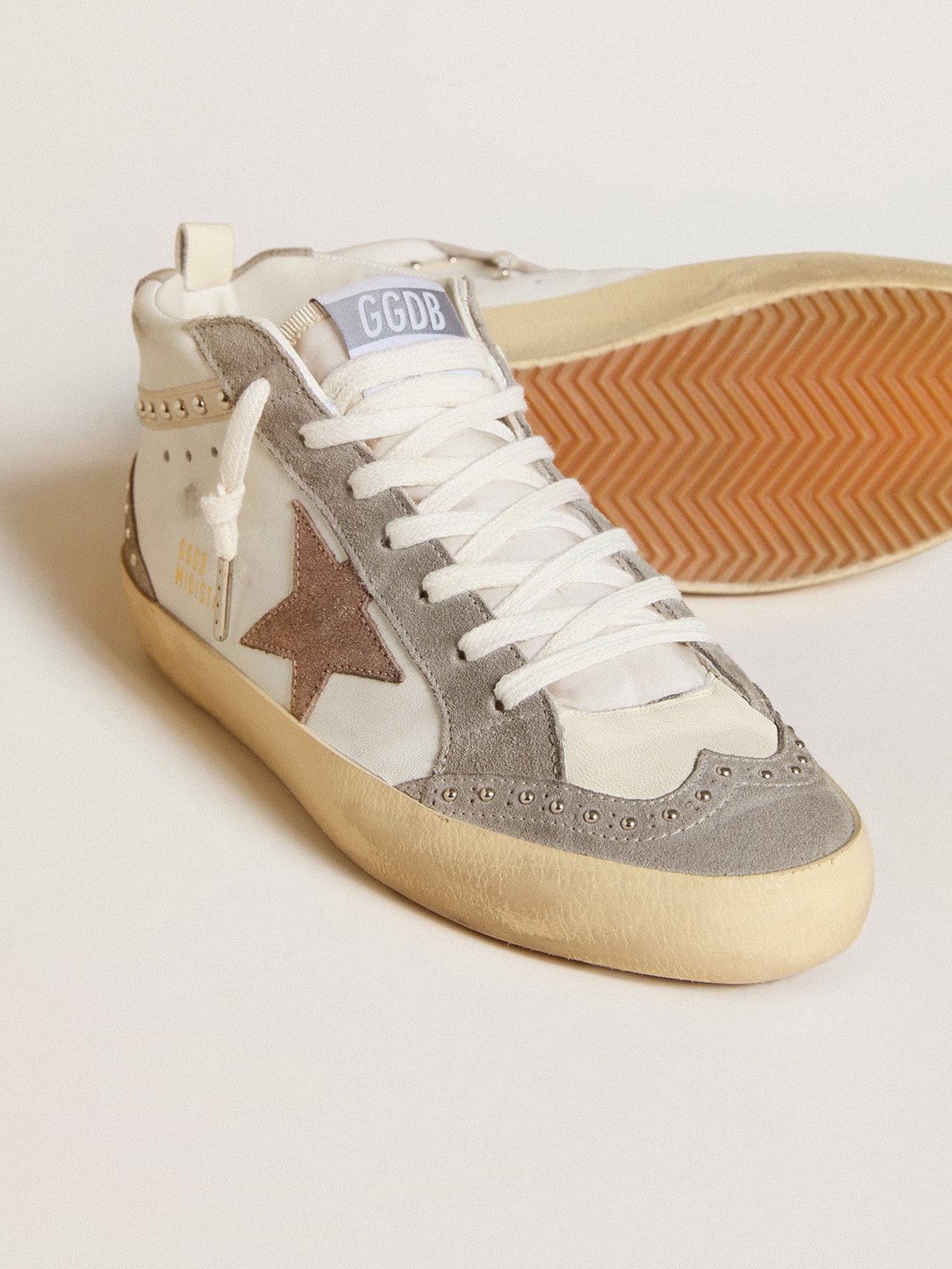 Women's Mid Star in nappa and suede with light brown metallic leather star - Golden Goose Women
