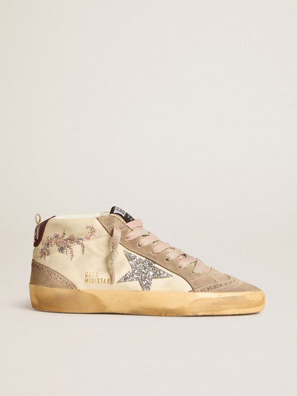 Women's Mid Star in nappa leather with floral embroidery and silver glitter star - Golden Goose Women