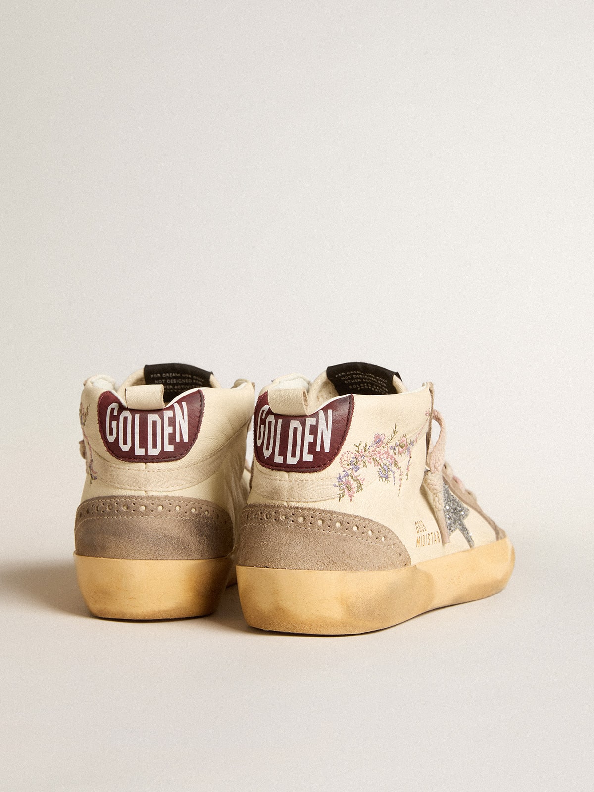Women's Mid Star in nappa leather with floral embroidery and silver glitter star - Golden Goose Women