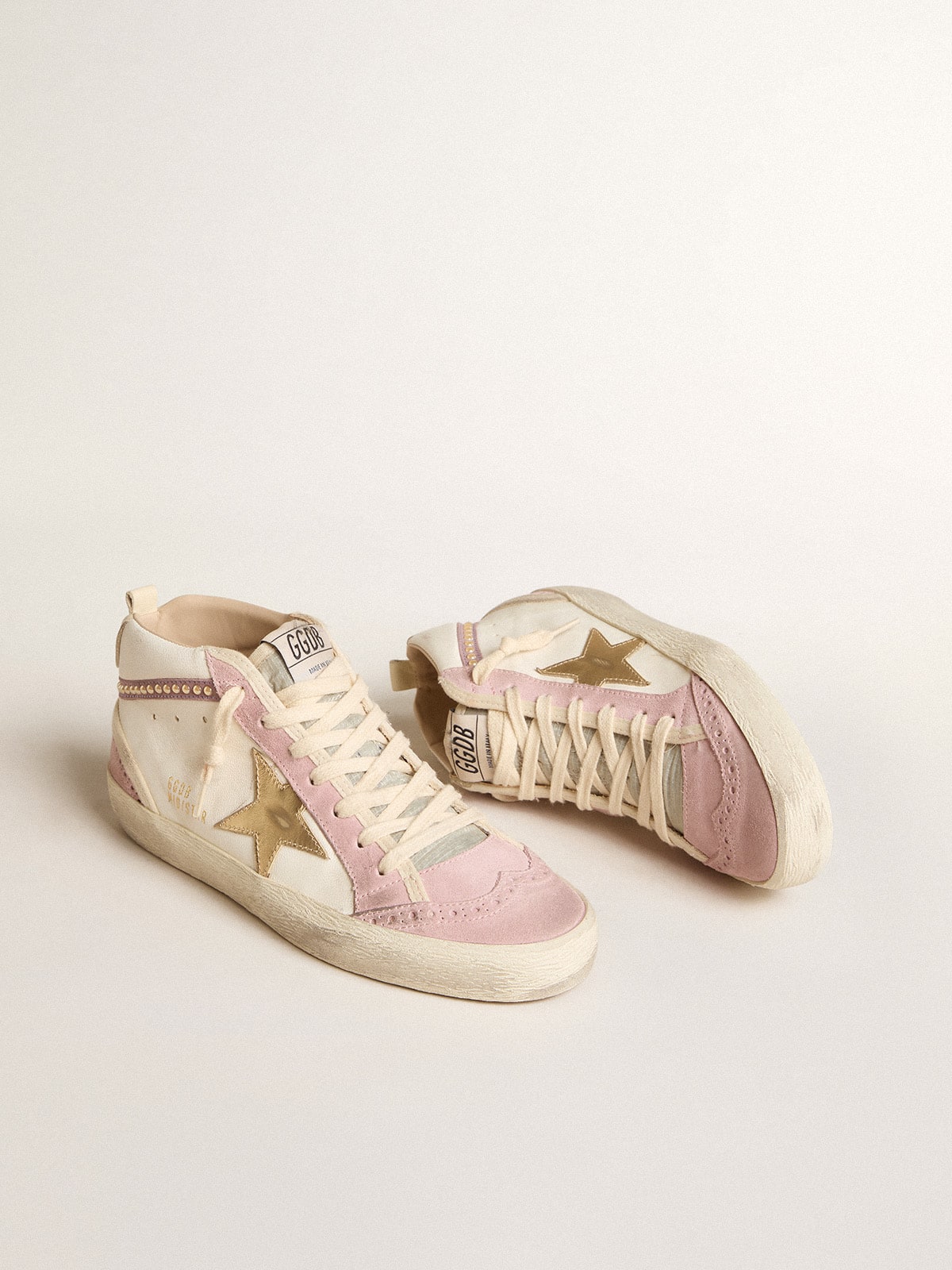 Mid Star with gold leather star and pink suede flash with pearls - Golden Goose Women