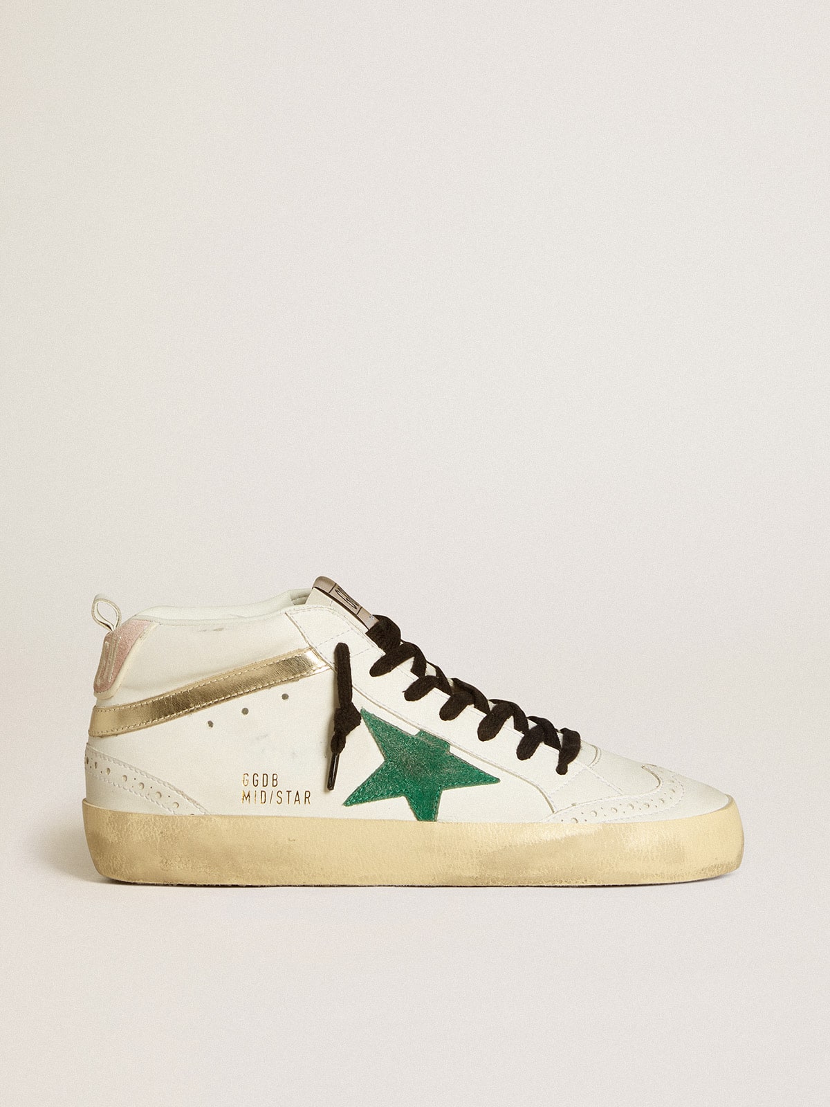 Women's Bio-based Mid Star with green suede star and pink suede heel tab - Golden Goose Women