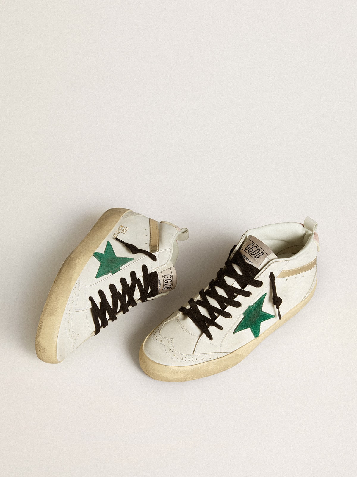 Women's Bio-based Mid Star with green suede star and pink suede heel tab - Golden Goose Women