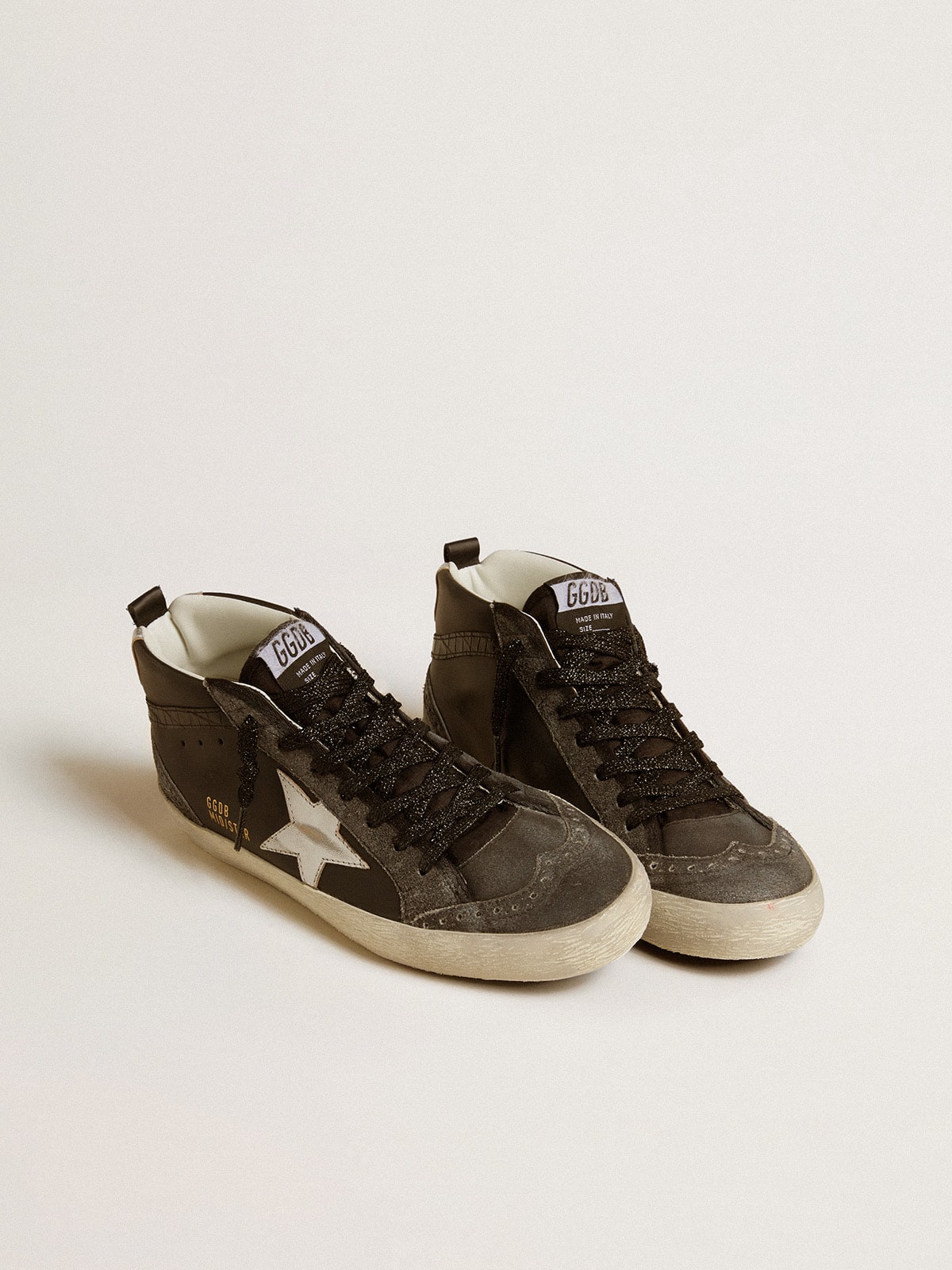 Women’s Mid Star in black leather with silver metallic leather star - Golden Goose Women