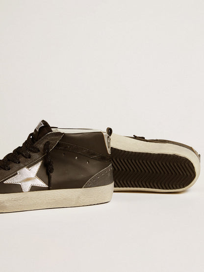 Women’s Mid Star in black leather with silver metallic leather star - Golden Goose Women