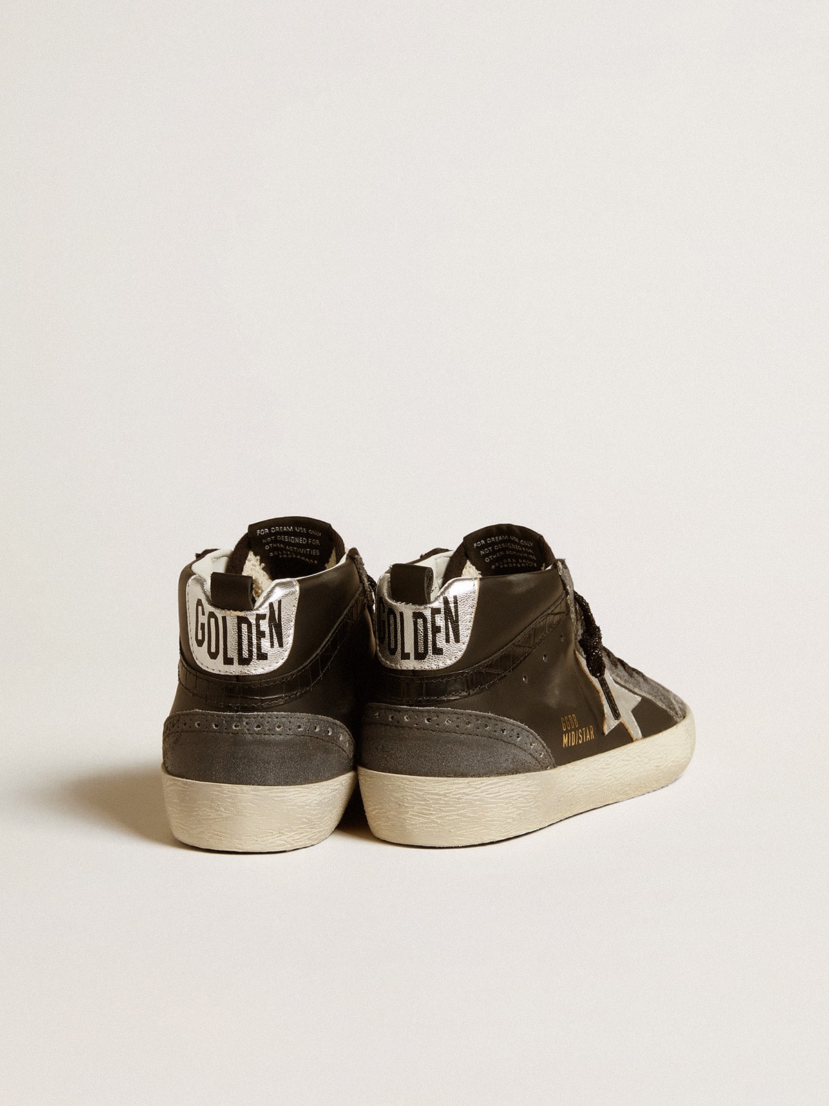 Women’s Mid Star in black leather with silver metallic leather star - Golden Goose Women