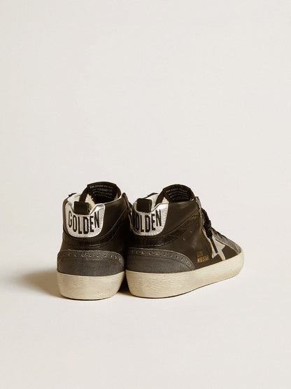 Women’s Mid Star in black leather with silver metallic leather star - Golden Goose Women