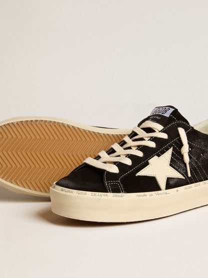 Women’s Hi Star in black leather with silver glitter heel tab - Golden Goose Women