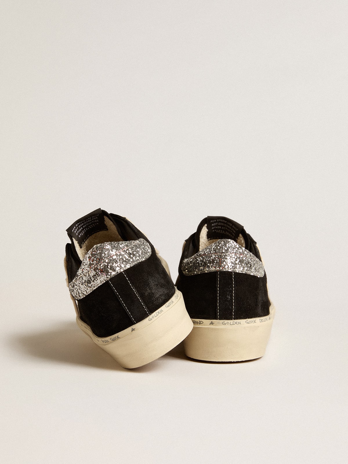 Women’s Hi Star in black leather with silver glitter heel tab - Golden Goose Women