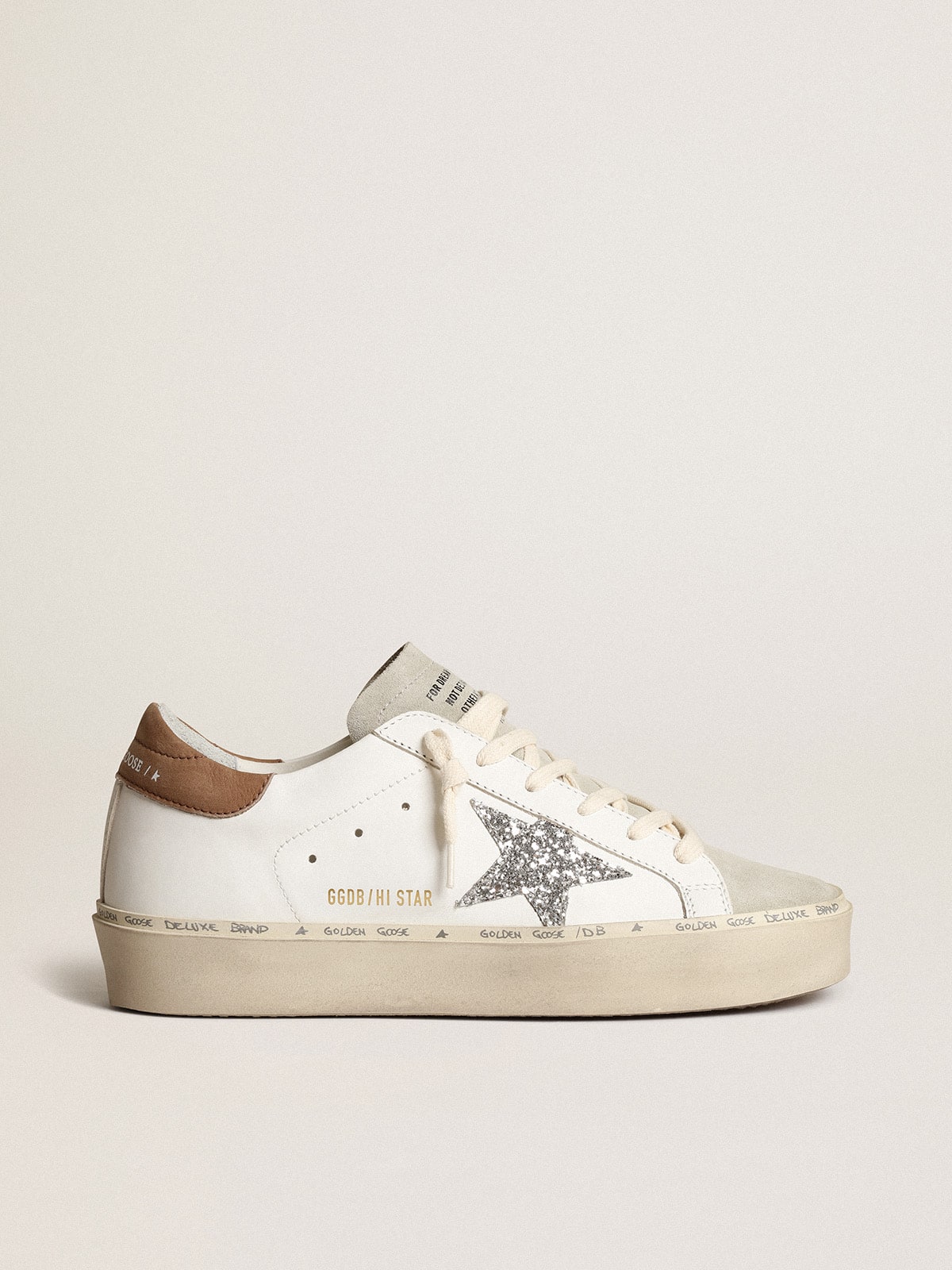 Women’s Hi Star with silver glitter star and dove-gray nubuck heel tab - Golden Goose Women