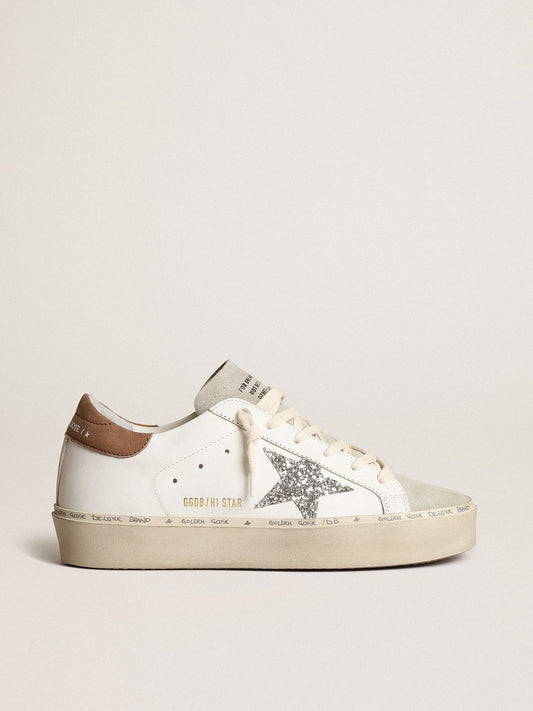 Women’s Hi Star with silver glitter star and dove-gray nubuck heel tab - Golden Goose Women