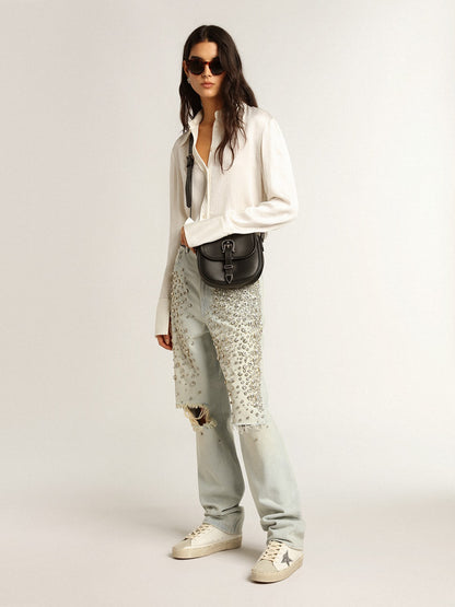 Women’s Hi Star with silver glitter star and dove-gray nubuck heel tab - Golden Goose Women