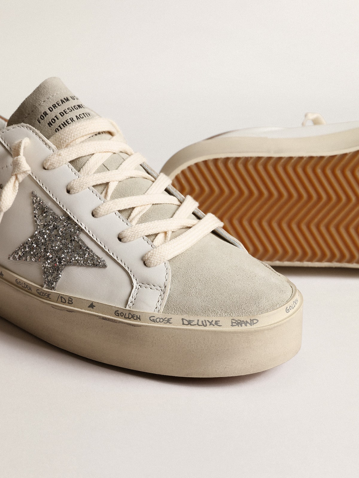 Women’s Hi Star with silver glitter star and dove-gray nubuck heel tab - Golden Goose Women