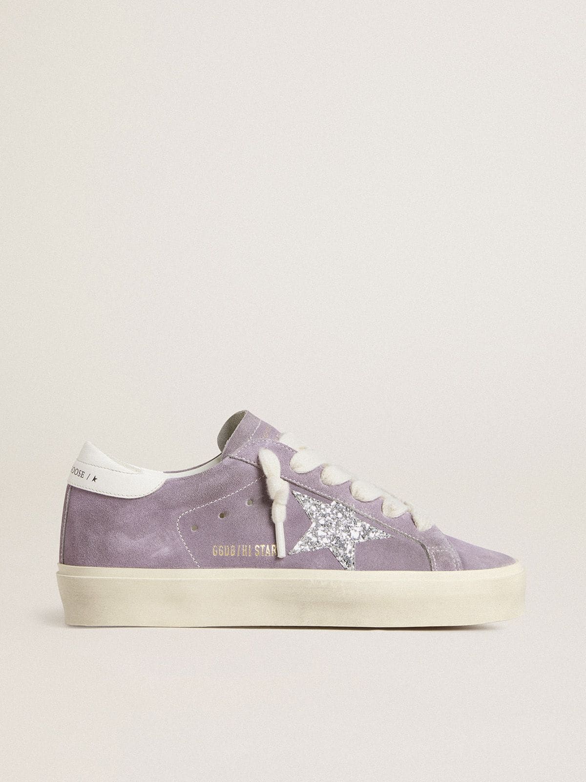 Women's Hi Star in purple suede with silver glitter star - Golden Goose Women