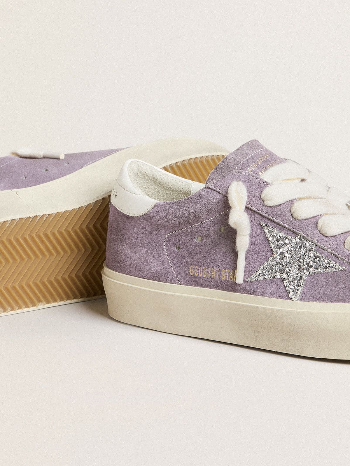 Women's Hi Star in purple suede with silver glitter star - Golden Goose Women