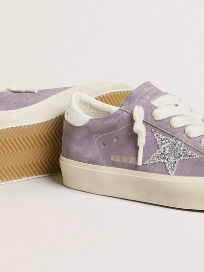 Women's Hi Star in purple suede with silver glitter star - Golden Goose Women